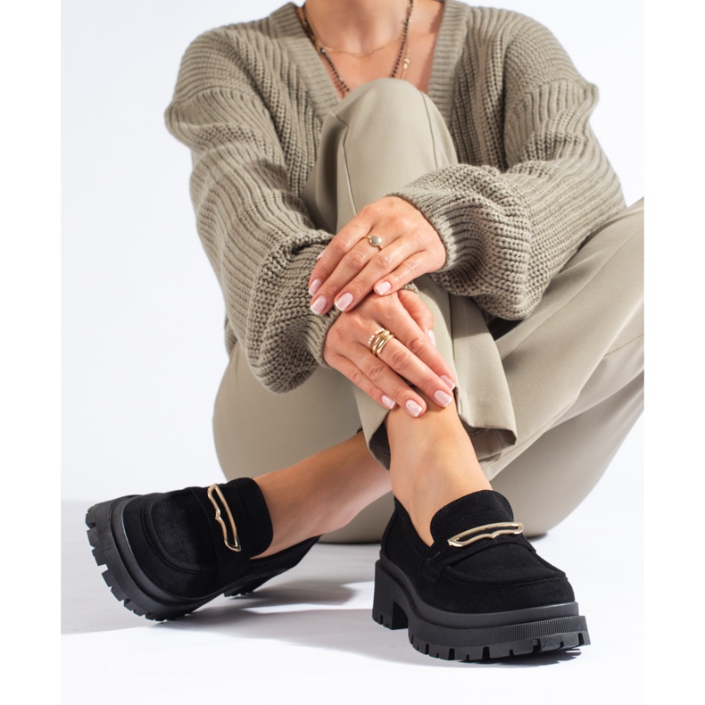 Shelovet women's black suede loafers 1