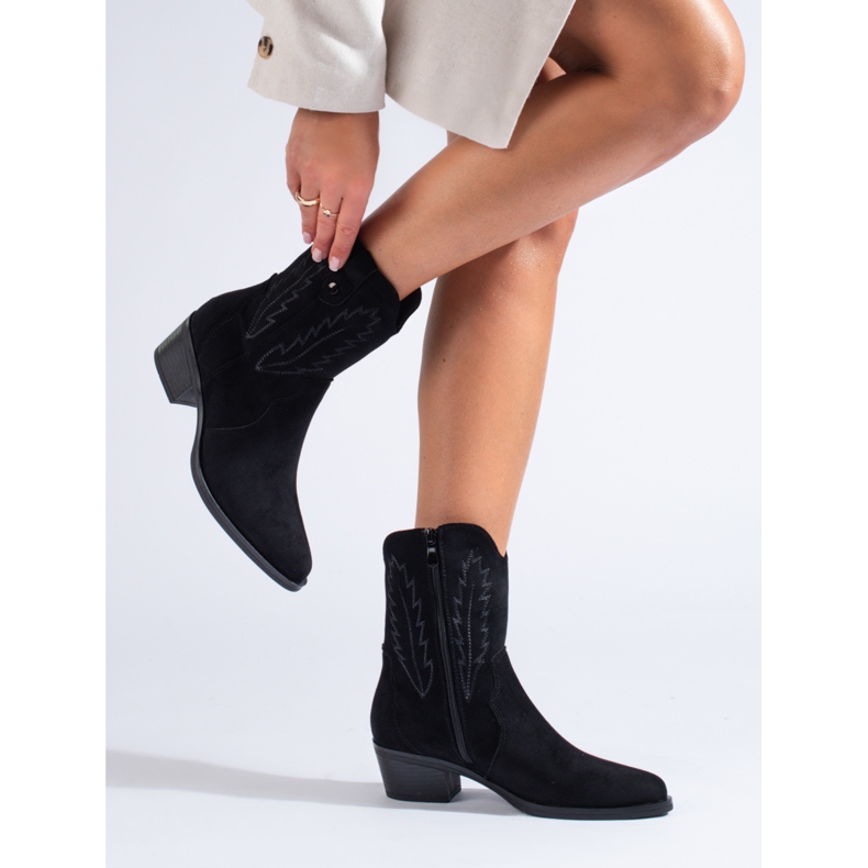 Shelovet black suede cowboy boots 1