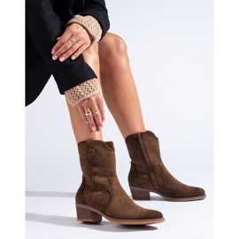 Shelovet black suede cowboy boots brown 1