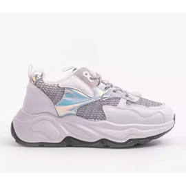 White sports sneakers with gray RAL-63 inserts grey 1