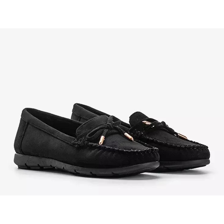 Black eco-suede loafers with a Mckayla bow 2