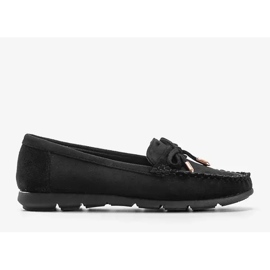 Black eco-suede loafers with a Mckayla bow 1