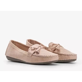 Ladies' beige moccasins with a Kasandra bow 2