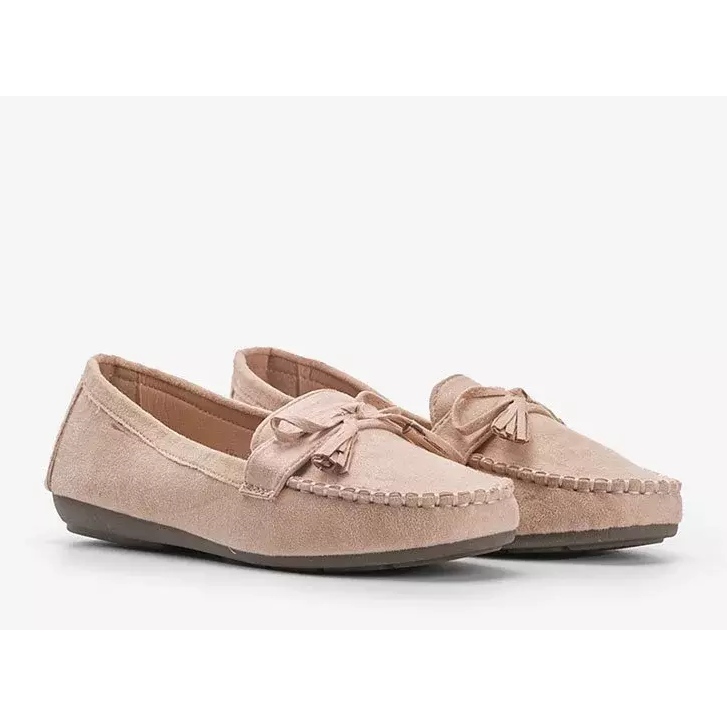 Ladies' beige moccasins with a Kasandra bow 2