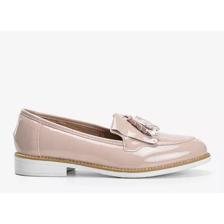 Beige lacquered shoes with Lorena fringes 2