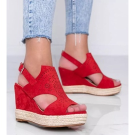 Red openwork sandals on the wedge Kristi 1