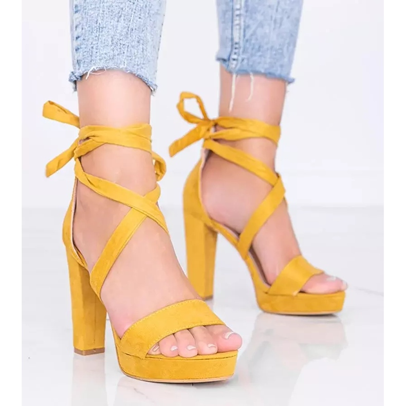 Ginny's mustard lace-up sandals yellow 1