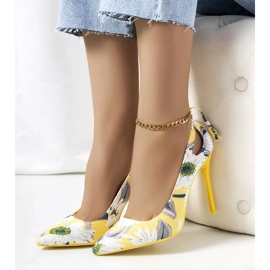 Yellow high heels with a floral Jalisa pattern multicolored 2