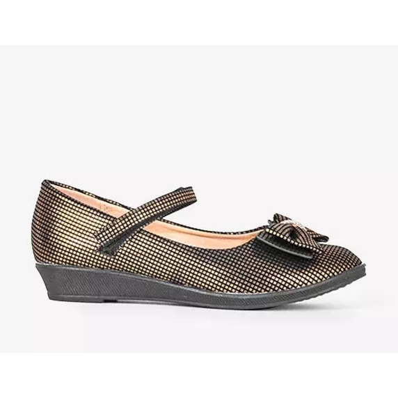 Children's golden ballerinas with a Tienne bow black 1