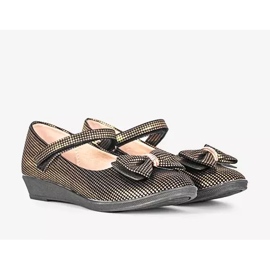 Children's golden ballerinas with a Tienne bow black 2