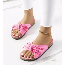 Laderies fringed pink neon slippers 2