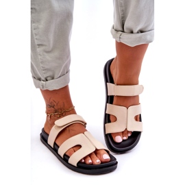 Leather Classic Women's Velcro Slippers Beige Amedon 3