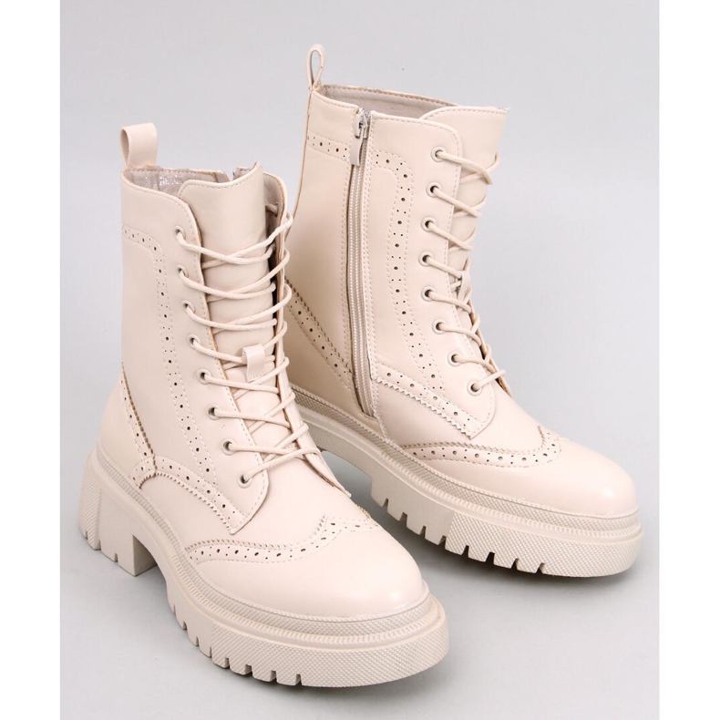 Aubert Beige lace-up boots 1