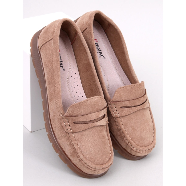 Suede loafers with a leather insole from Marit Khaki beige 1