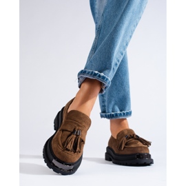 Women's brown suede loafers on the Shelovet platform 2 Women's brown suede loafers on the Shelovet platform 2