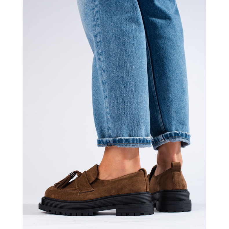 Women's brown suede loafers on the Shelovet platform 1 Women's brown suede loafers on the Shelovet platform 1