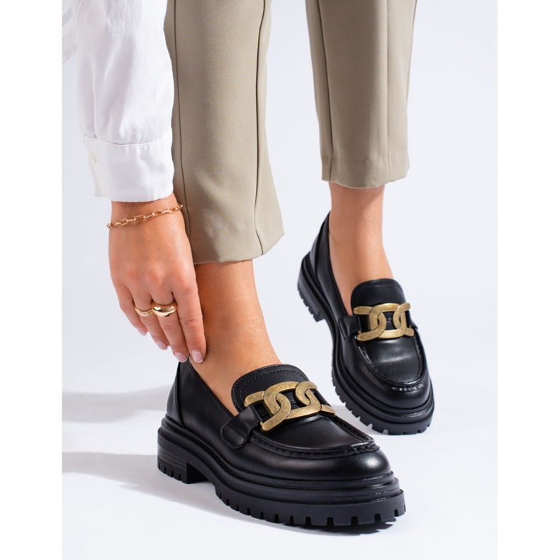 Black women's moccasins on a thick Shelovet platform 2 Black women's moccasins on a thick Shelovet platform 2
