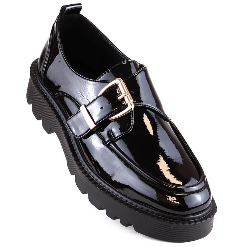 Black lacquered women's shoes with a buckle Vinceza 58184 1