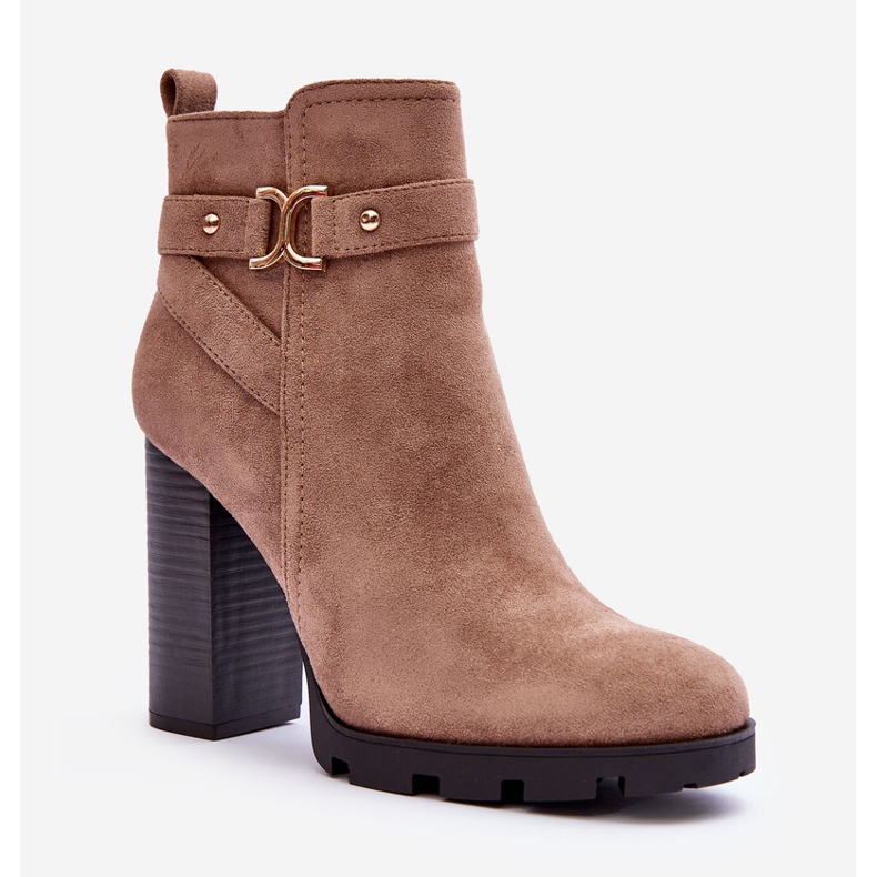 FB2 Liani Suede High Heel Boots Beige 1