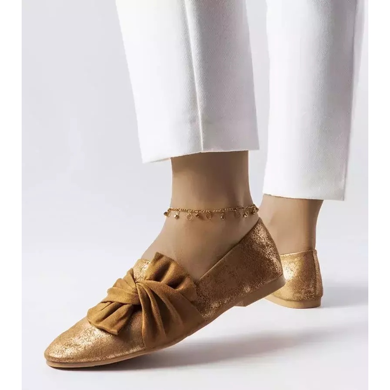 Brown metallic ballerinas with a bow from Dodier golden 2