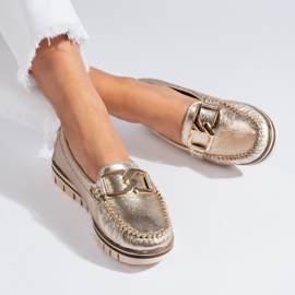 Gold comfortable loafers with Shelovet chain golden 1