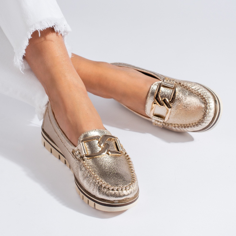 Gold comfortable loafers with Shelovet chain golden 1