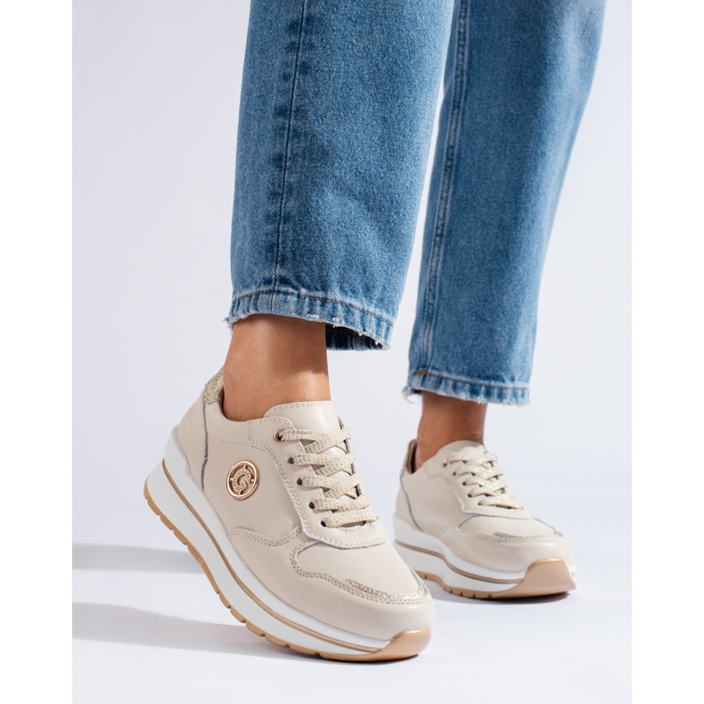 Beige leather platform sneakers from Shelovet 1