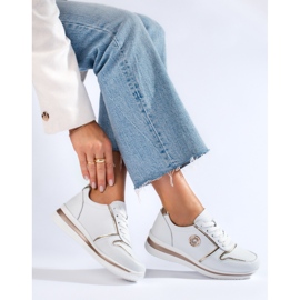 Shelovet women's white leather sports shoes 1