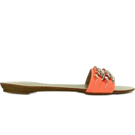 Slippers with a gold chain apricot-fluo orange 2