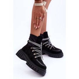 FB3 Women's Suede Lace Up Boots Black Acorn 1