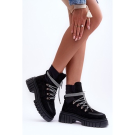 FB3 Women's Suede Lace Up Boots Black Acorn 2