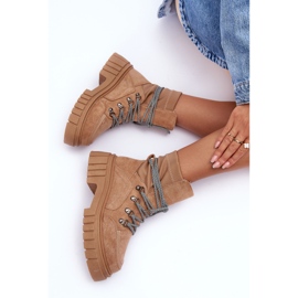 FB3 Women's Suede Lace Up Boots Dark Beige Acorn 1