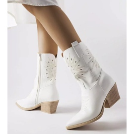 Leopardi white cowboy boots with embellished uppers 1