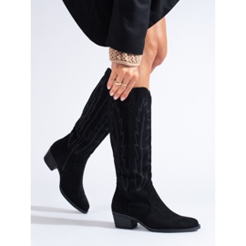 Shelovet black suede cowboy boots 1