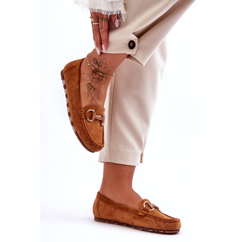 Super Mode Women's Suede Loafers With Decoration Brown Dionira 1 Super Mode Women's Suede Loafers With Decoration Brown Dionira 1