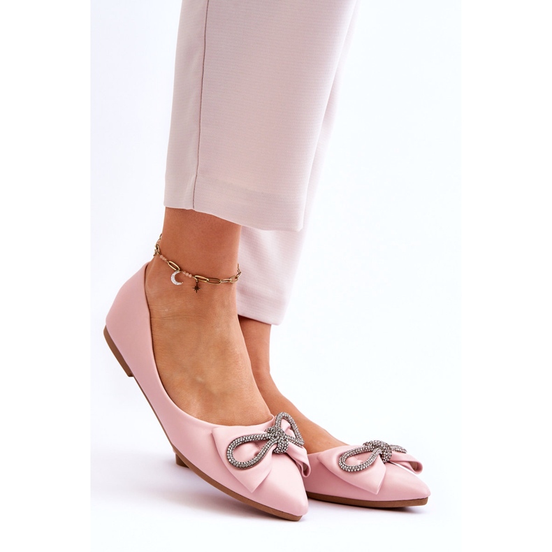 Elegant ballerina shoes with a bow and pink rhinestones 3