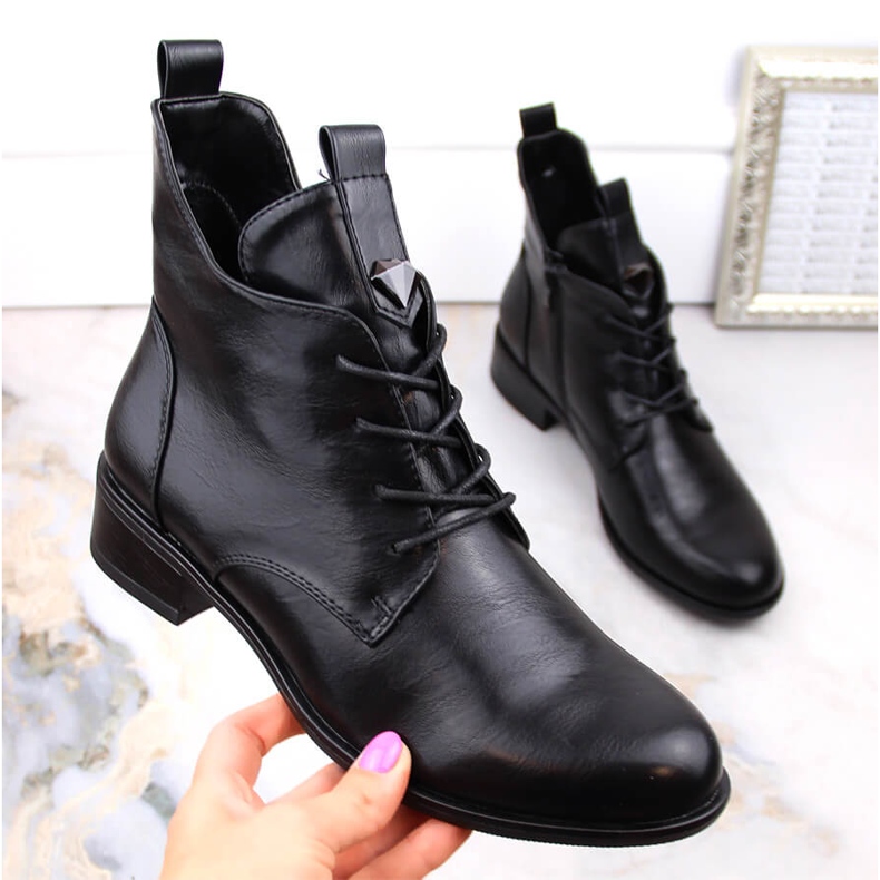 M. DASZYŃSKI Women's lace-up and zipper boots insulated black M.Daszyński SA198-24 1