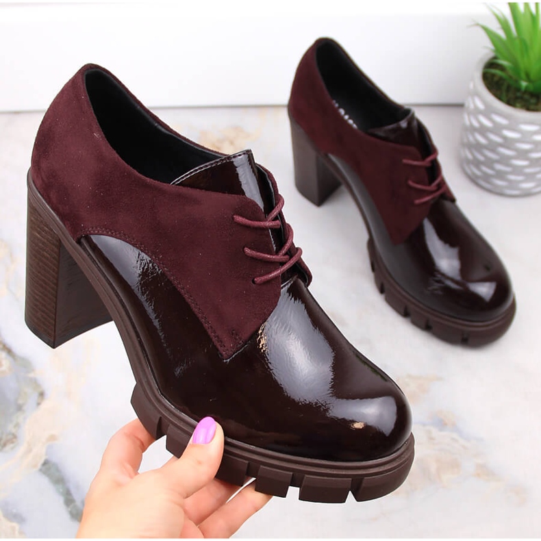 M. DASZYŃSKI Women's shoes on a post and a platform, maroon M.Daszyński SA218-2 red 1