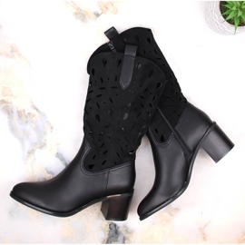 M. DASZYŃSKI Women's warm openwork cowboy boots black M.Daszyński MR2337-3 1