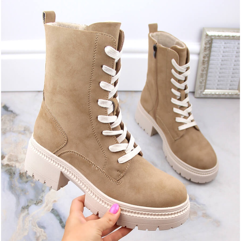 Women's suede insulated worker boots camel Potocki YQ21069 brown 1