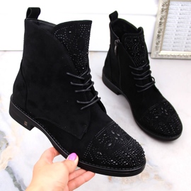 Women's boots with zircons black Potocki SZ12178 1