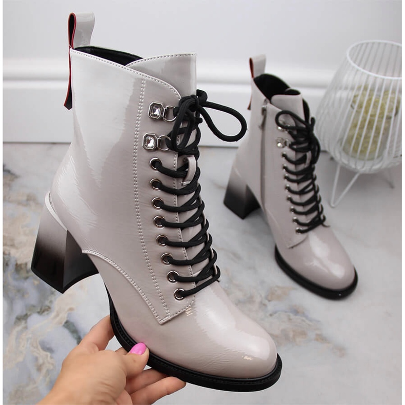 Women's lacquered high heel boots D&amp;A S.Barski Premium Collection MR870-06 grey 1