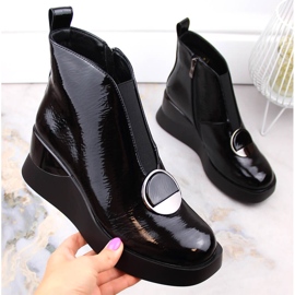 Women's black wedge boots D&amp;A S.Barski Premium Collection MR870-36 1