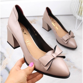 Women's high-heeled shoes with a bow beige D&amp;A S.Barski Premium Collection MR870-48 1
