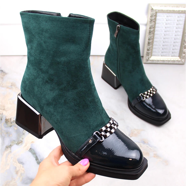 Women's boots with decorative heels green D&amp;A S.Barski Premium Collection MR870-70 1
