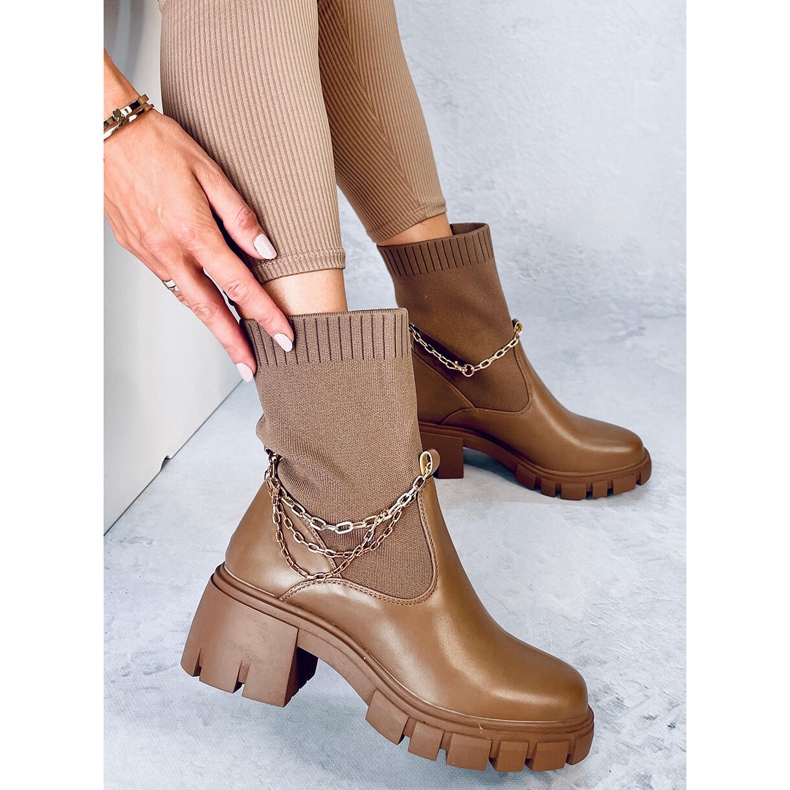 Mona Khaki sock boots brown 2
