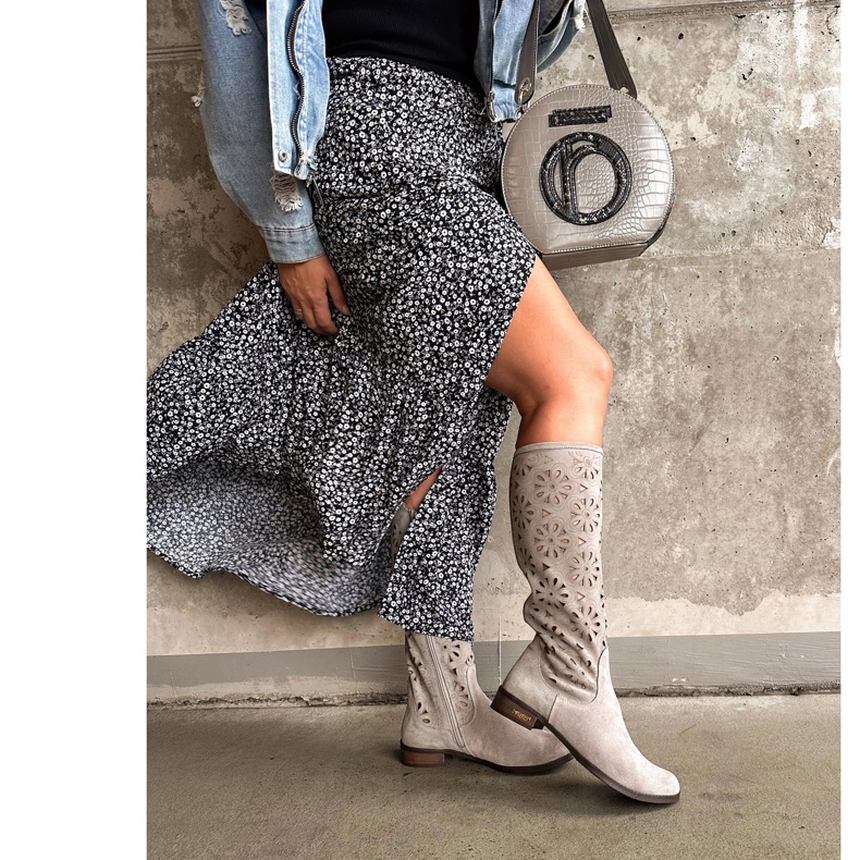 Olivier Women's light gray openwork boots grey 2