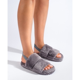 Women's fur slippers Shelovet grey 1 Women's fur slippers Shelovet grey 1
