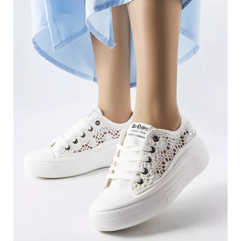 White openwork sneakers from Lee Cooper LCW-23-44-1617 1