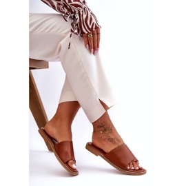 Women's Camel Harmony Leather Slippers brown 6